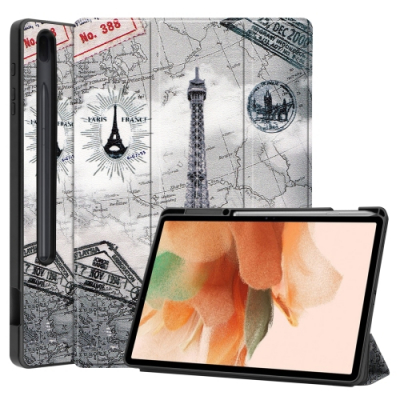 Capa Samsung Tab S7 FE Smart e Pen Slot Torre Eiffel
