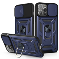 Capa Celular iPhone 13 com Protetor de Câmera e Suporte Azul