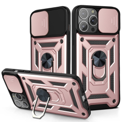 Capa Celular iPhone 13 com Protetor de Câmera e Suporte Rosê