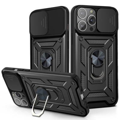 Capinha iPhone 13 Pro Max com Anel de Suporte e Protetor de Câmera Preto