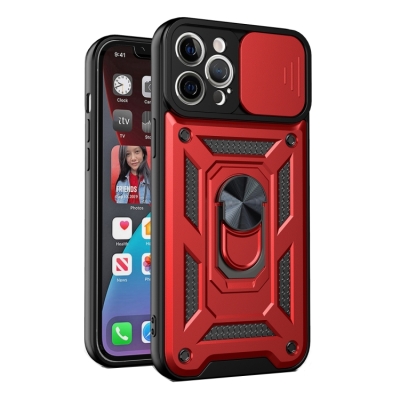 Capinha iPhone 13 PRO com Protetor de Câmera e Suporte Vermelho