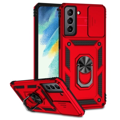 Capa Galaxy S21 FE - Protetor de Câmera e Suporte Vermelho