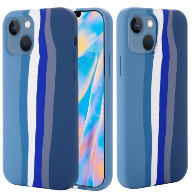 Capa Iphone 14 Silicone Arco-Iris Azul