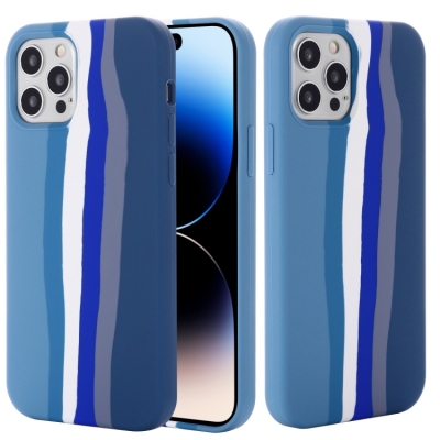 Capa Iphone 14 PRO MAX Silicone Arco Iris Azul