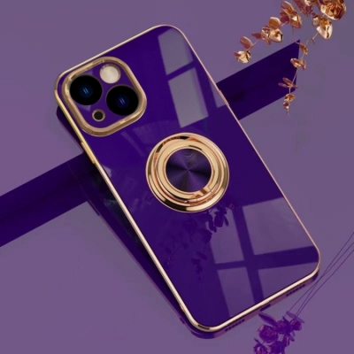 Capa Iphone 14 Espelhado com Anel de Suporte Roxo