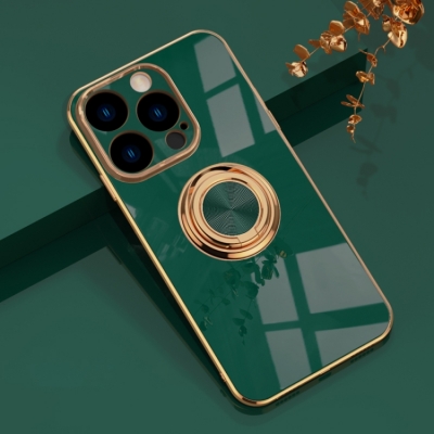 Capa Iphone 14 PRO - Cromado com Anel de Suporte Verde