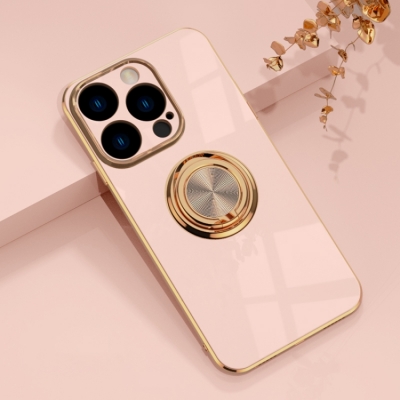 Capa Iphone 14 PRO - Cromado com Anel de Suporte Dourado
