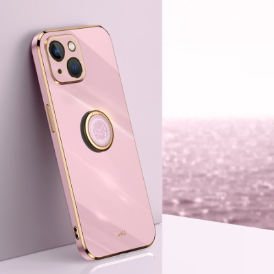 Capa Iphone 14 PLUS - Cromado com Suporte Rosa