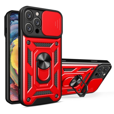 Capa iPhone 16 PRO MAX - Protetor de Câmera e Suporte Vermelho