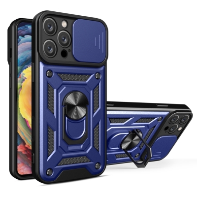 Capa iPhone 16 PRO MAX - Protetor de Câmera e Suporte Azul