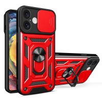 Capa iPhone 16 - Protetor de Câmera e Suporte Vermelho