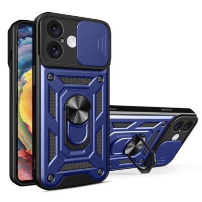 Capa iPhone 16 - Protetor de Câmera e Suporte Azul