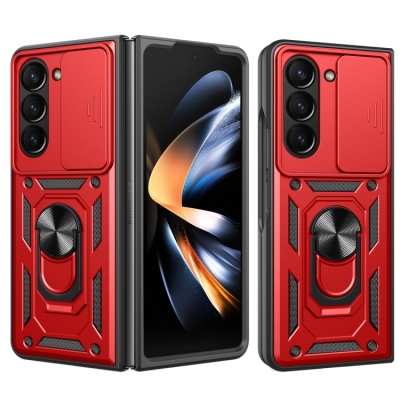 Capa Galaxy Z Fold5 - Anel de Suporte e Protetor Câmera Vermelho