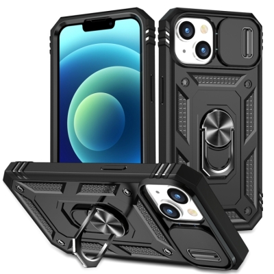 Capa iPhone 15 - Protetor de Câmera e Suporte Preto