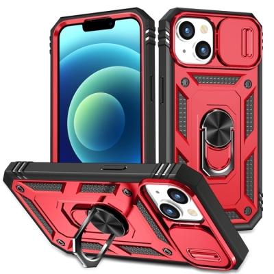Capa iPhone 15 - Protetor de Câmera e Suporte Vermelho