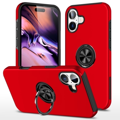 Capa iPhone 16 Plus - TPU Anel de Suporte Vermelho