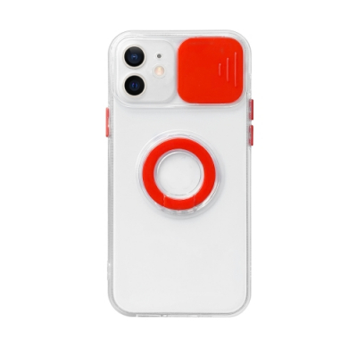 Capinha de Celular Transparente para iPhone 13 com Protetor de Câmera Vermelho
