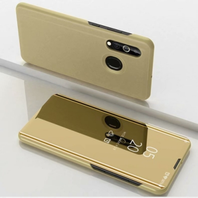 Capa Samsung A20s Flip Espelhado Dourado