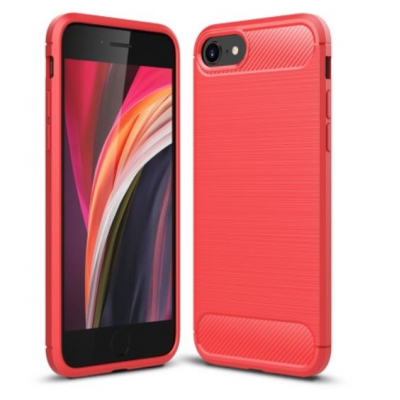 Capa de Celular para iPhone SE 2020 TPU Fibra de Carbono Vermelho